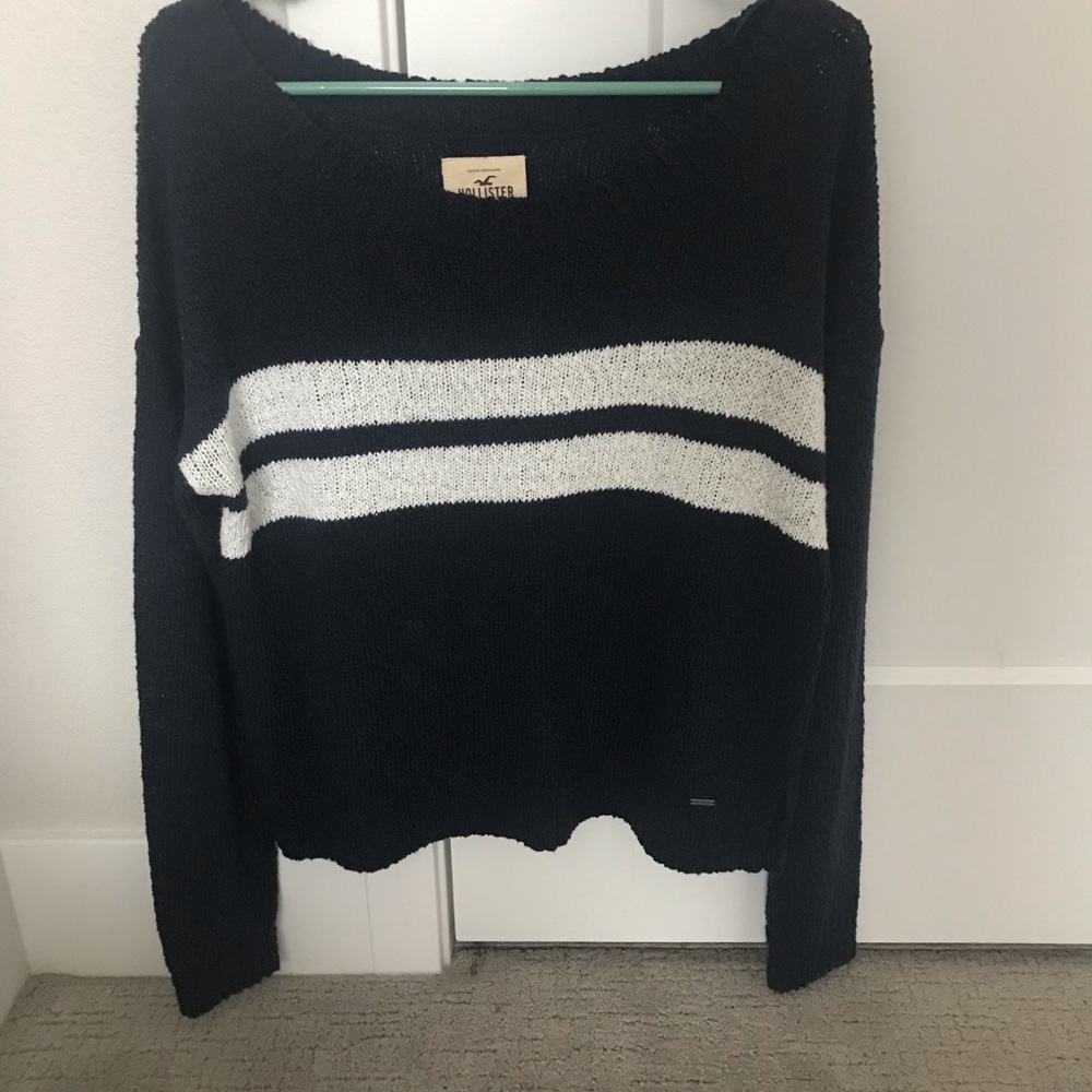 Hollister navy knit with white stripes sweater